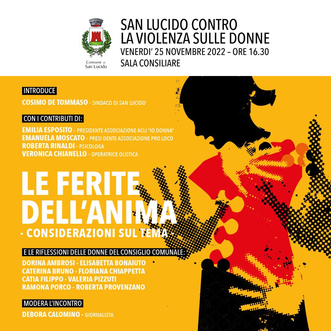 San Lucido contro la violenza sulle donne: venerdì 25 novembre, ore 16.30, presso la Sala Consiliare